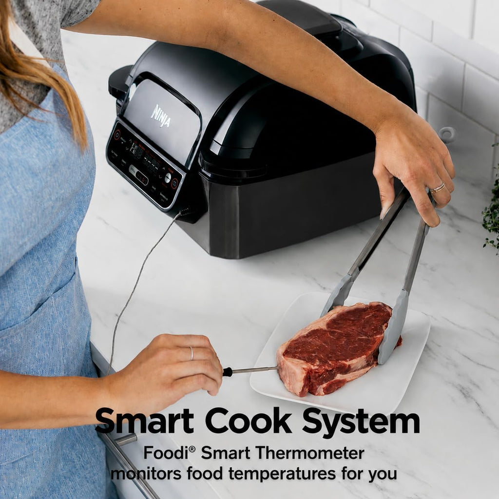 Ninja® Foodi® Smart 5-in-1 Indoor Grill & 4-qt Air Fryer, Black, LG451BK | Smart Cook System with temp probe delivers perfect doneness, rare to well done. Sears, sizzles & air fry crisps. 4-qt, 5-in-1