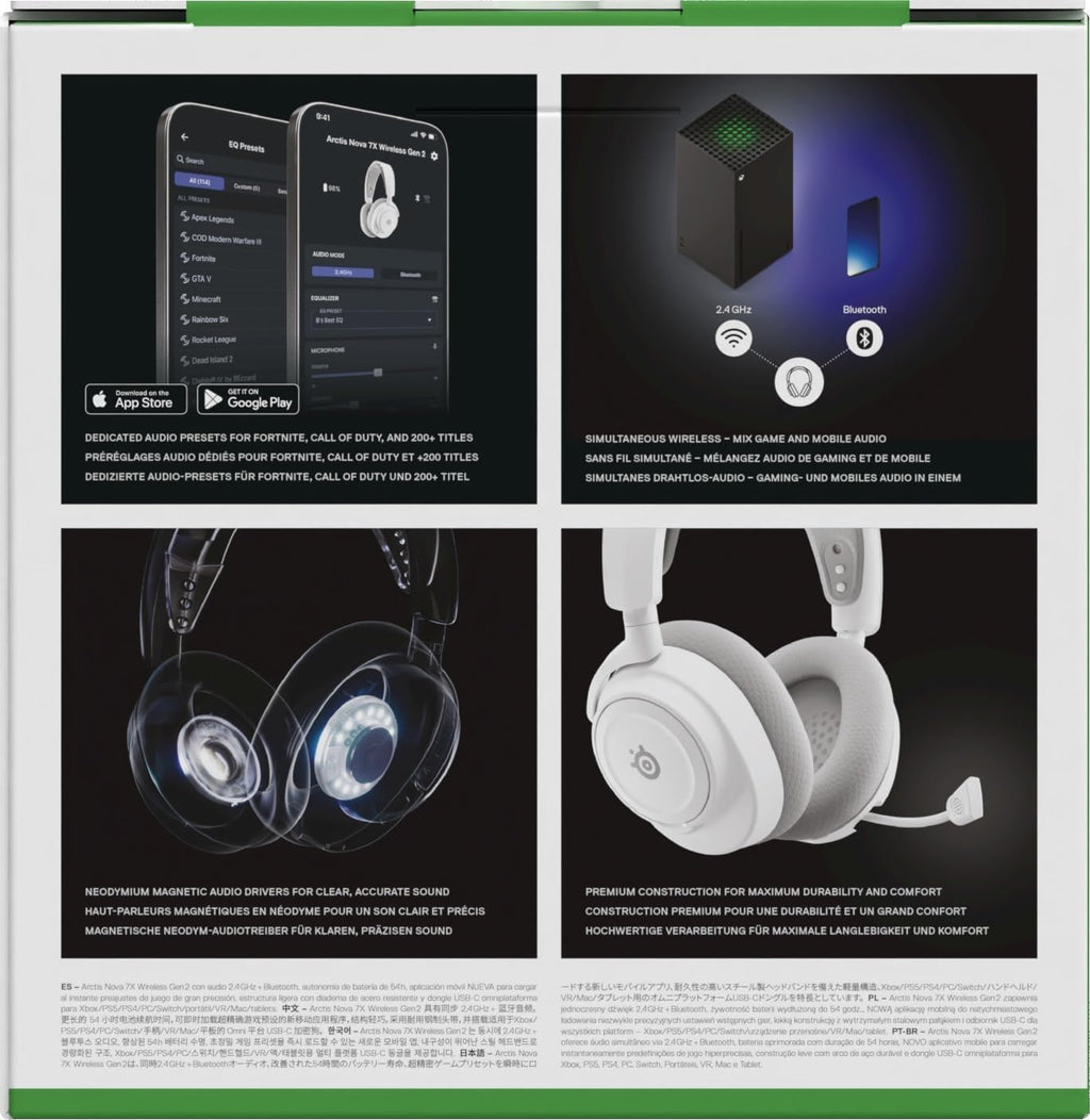 SteelSeries Arctis Nova 7X Wireless Gen 2 - Xbox Headset - Gaming Headset - Mobile App Control - 50+ HR with Fast Charge - Compatible with Xbox PC, Switch & More - Mixable 2.4GHz/Bluetooth - White