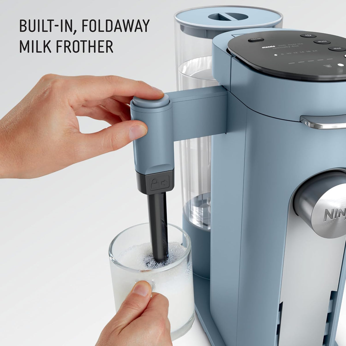 Ninja Pod & Grounds XL Coffee Maker, K-Cup Compatible, Denim Blue, PB055ABL | Brews Grounds, Compact Design, Built-In Milk Frother, 68-oz. Reservoir, 6oz. Cup-24oz. Mug Sizes