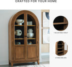 Signature Design by Ashley 74" Wood Glass Display Cabinet, Dagandale | Mango wood veneer construction, Natural and black finish, Spacious 4-tier china cabinet, Living room use