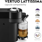 De'Longhi Nespresso Vertuo Lattissima ENV300.B, Automatic Coffee Machine with Automatic Milk Frother, Single-Serve Capsule Coffee Machine, 5 Cup Sizes, 1500W, Matt Black & Glossy
