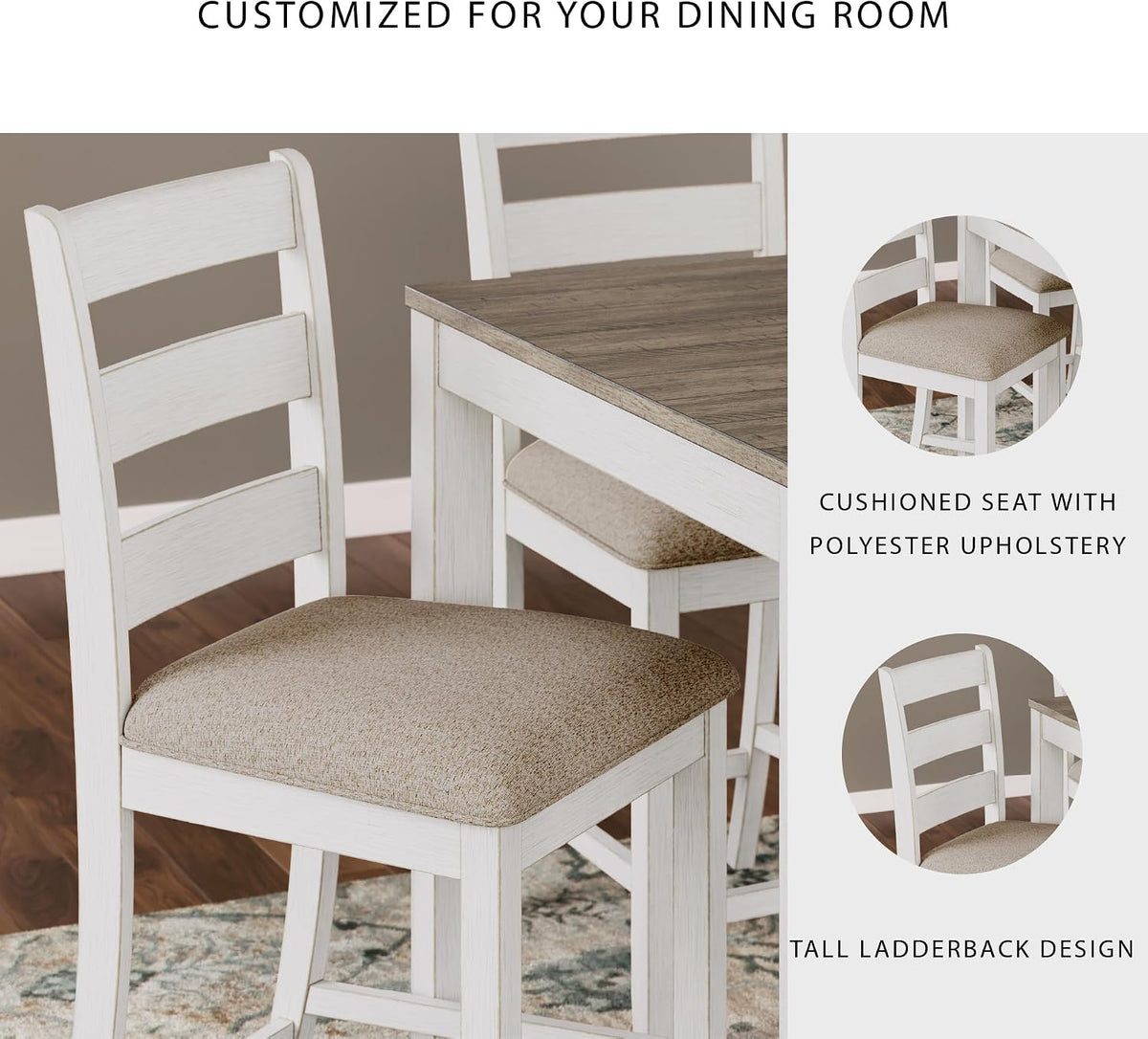 Signature Design by Ashley Skempton Counter Height Dining Table Set for 6 | 36 in counter height dining table, 24.75 in seat height, Solid wood stool frames, Two-tone wood design, Cushioned seats