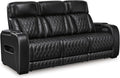 Signature Design by Ashley 3-Seater Leather Power Reclining Sofa, Black | 3-seater power headrest sofa with zero-gravity massage and heat, Drop-down table and arm storage, Boyington Series