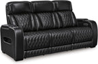 Signature Design by Ashley 3-Seater Leather Power Reclining Sofa, Black | 3-seater power headrest sofa with zero-gravity massage and heat, Drop-down table and arm storage, Boyington Series