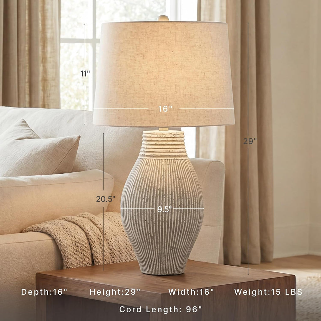 Signature Design by Ashley Layal 29" Table Lamp, Living Room, Beige | Textured paper composite base with 16-inch modified drum shade, 3-way switch for side accents, Stable 10-lb base