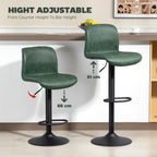 HOMCOM Bar Stools Set of 2 Height Adjustable, Backrest Footrest, Green