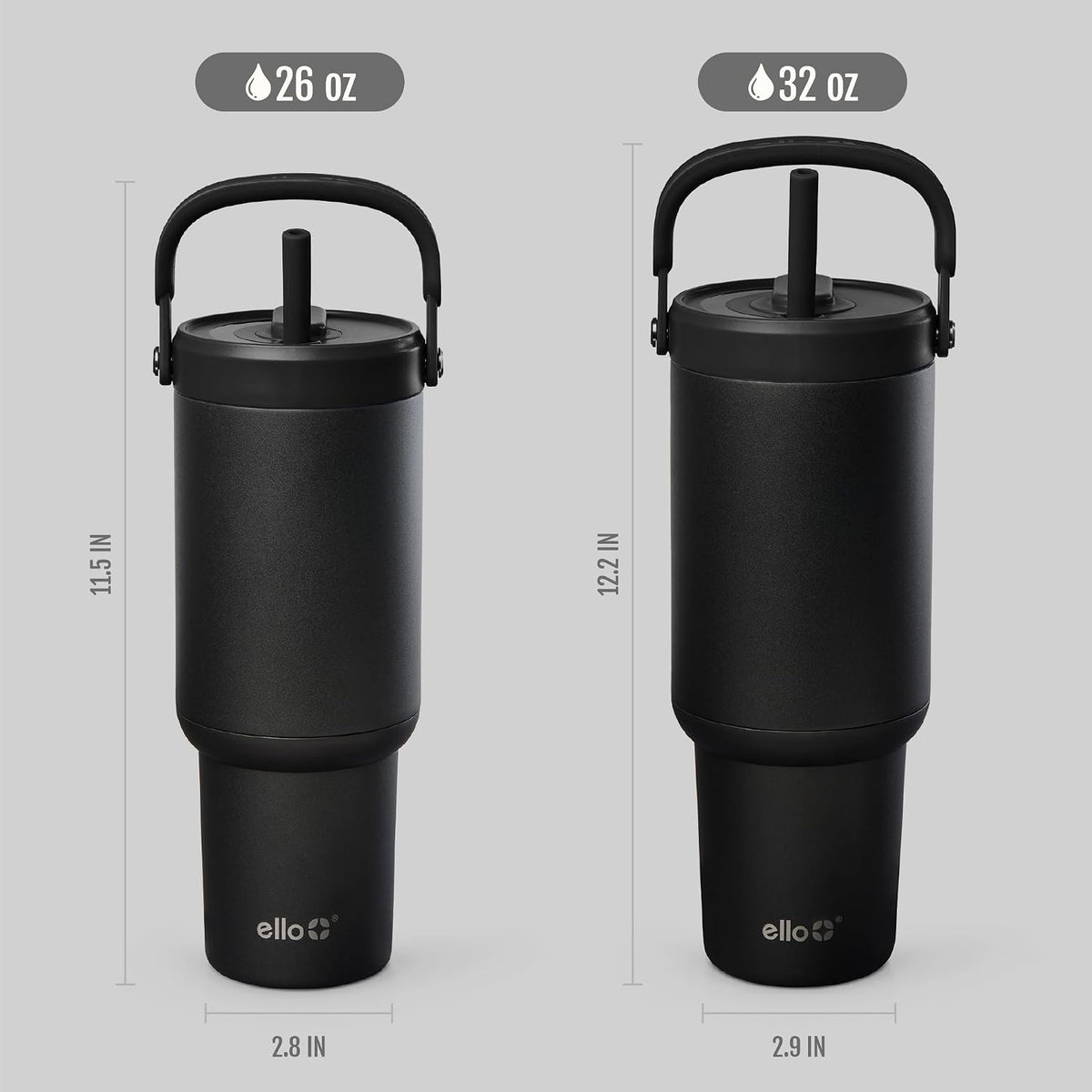 Ello Oasis Go+ 26oz Insulated Stainless Steel Tumbler with Straw, Black