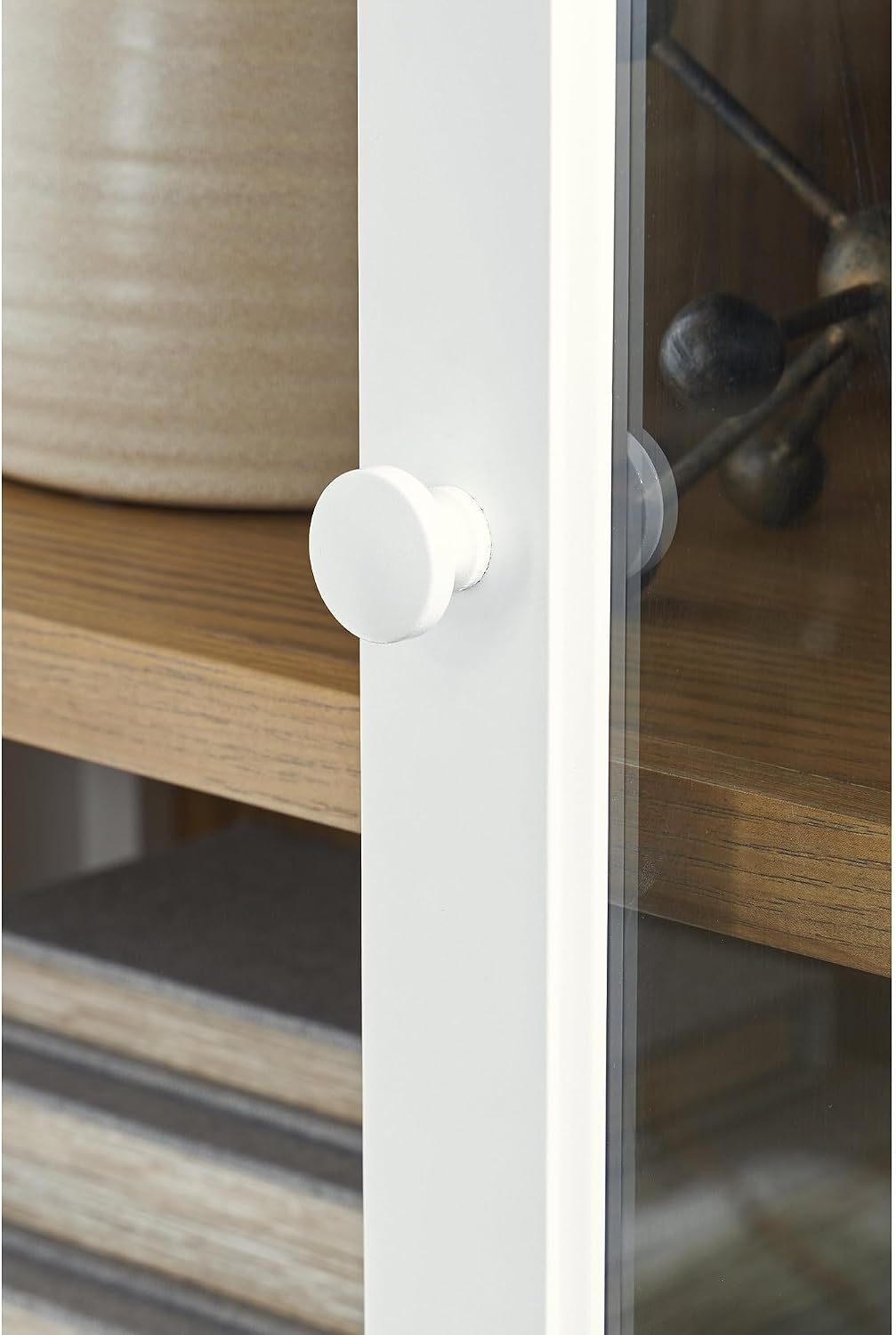 Signature Design by Ashley Dagandale Arched Accent Cabinet with Glass Doors, Quick 15-Minute Assembly, Wood and Tempered Glass, Display Storage for Living Rooms, White/Natural, 40" W x 74" H
