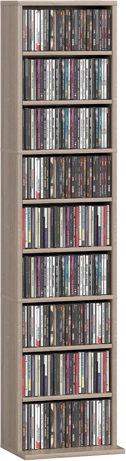 HOMCOM 260 CD/120 DVD Storage Unit with 9 Compartments, Natural Wood Finish