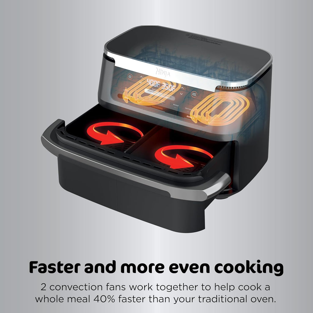 Ninja Foodi Air Fryer, 7 Qt MegaZone, 6-in-1, Black, DZ071 | Air fry, roast, broil, bake, reheat, dehydrate, 450F max, 2x3.5 Qt baskets, Smart Finish
