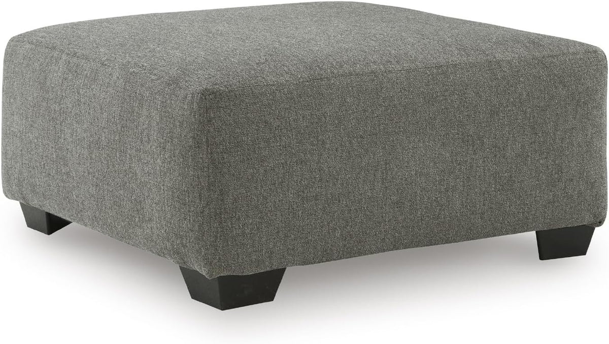 Signature Design by Ashley Oversized Accent Ottoman, Square Gray, Revenna | Greystone 100% polyester chenille, Faux wood finish legs, Firmly cushioned, No internal storage, Engineered wood frame