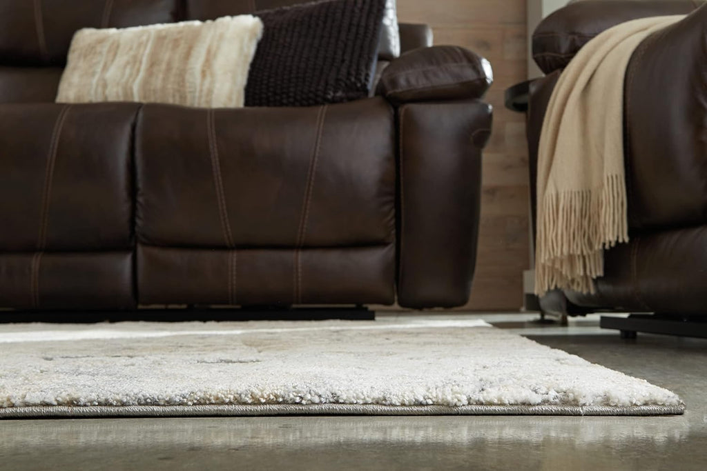 Signature Design by Ashley Wyscott Living Room Rug, 8x10 Modern Abstract | 17 mm high-low pile polyester and polypropylene, Exact 7'10" x 10'3" dimensions, Natural jute backing