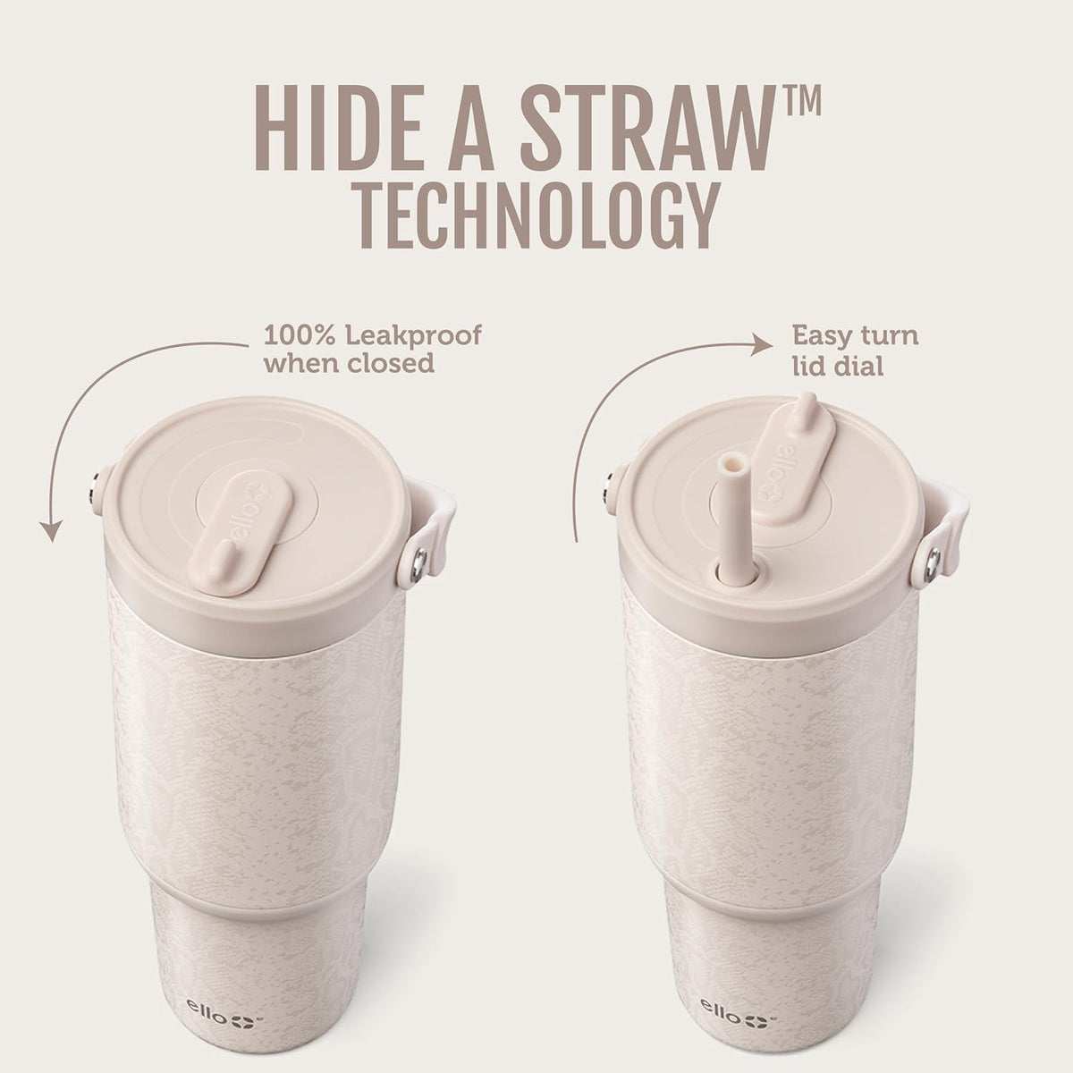 Ello Oasis Go+ 32oz Tumbler with Top Handle and Retracting Straw | Reusable Insulated Stainless Steel Cup, 100% Leakproof Water Bottle, 24 Hours Cold, Cup Holder Friendly For Travel | Python