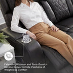 Signature Design by Ashley 3-Seater Leather Power Reclining Sofa, Black | 3-seater power headrest sofa with zero-gravity massage and heat, Drop-down table and arm storage, Boyington Series