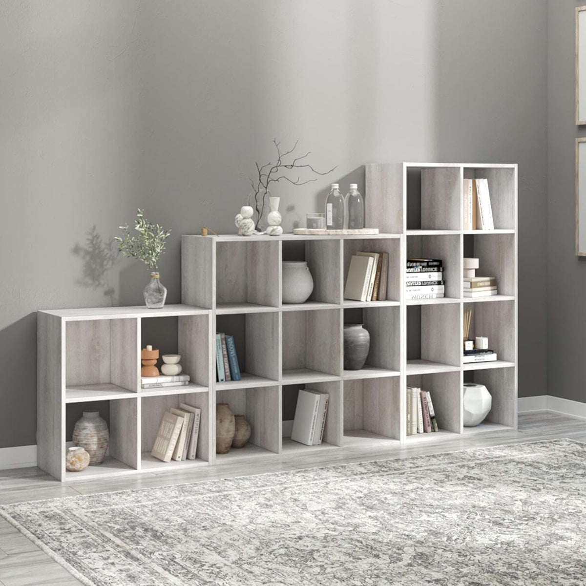 Signature Design by Ashley 6 Cube Storage Organizer Bookshelf, Whitewash | Engineered wood bookcase, Textured whitewash finish, Dual-orientation design, 20-minute assembly, Bedroom use, Paxberry