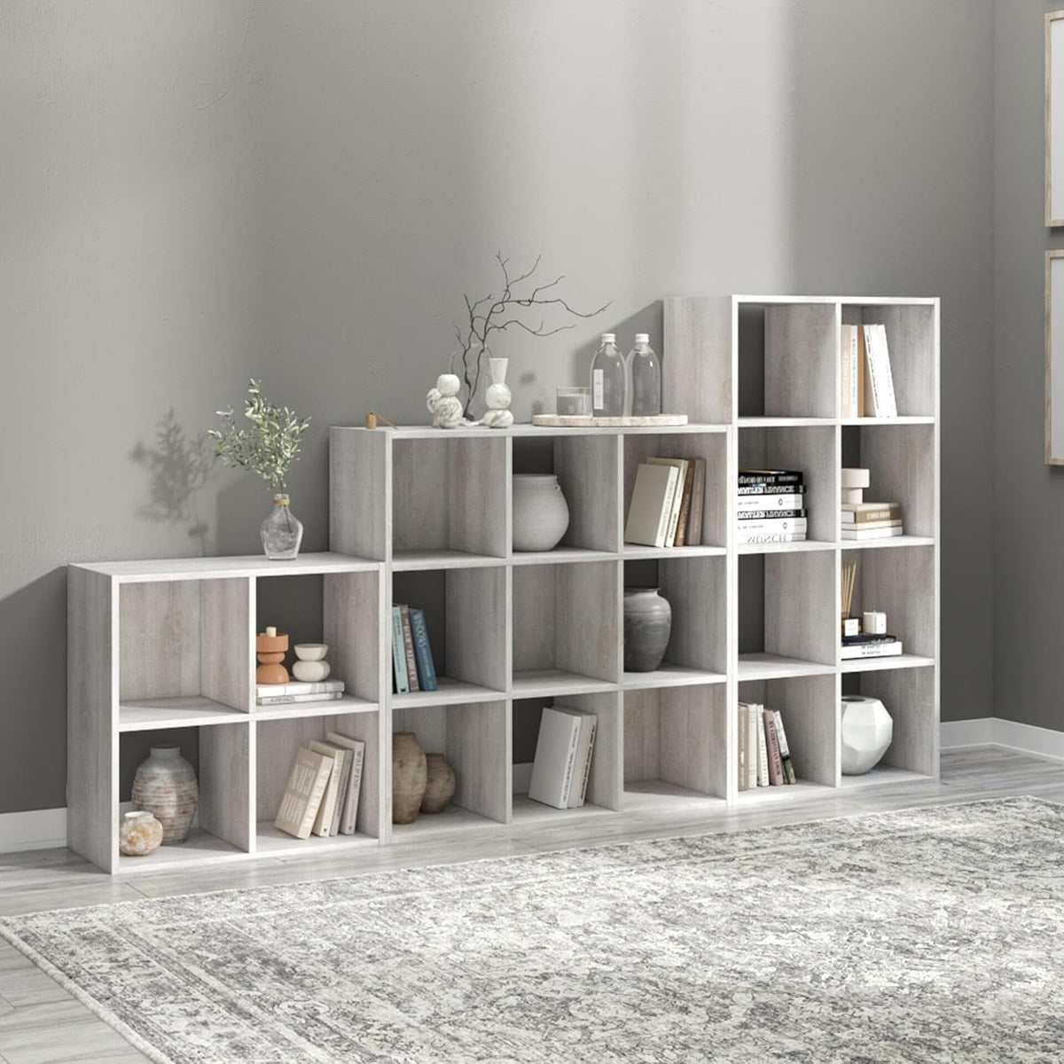 Signature Design by Ashley 8 Cube Storage Organizer Bookcase, Whitewash | Vertical or horizontal setup, Sturdy engineered wood (MDF/particleboard/plywood) and decorative laminate, Paxberry Series