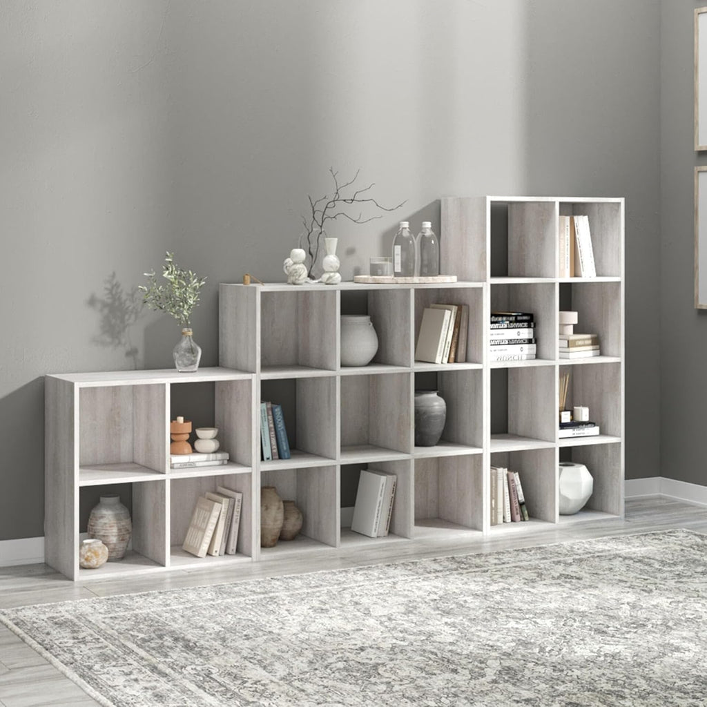 Signature Design by Ashley Paxberry 9 Cube Organizer Bookshelf, Whitewash | Engineered wood and laminate, Replicated worn-through paint, Fits 10.5 in storage bins, Alternating open and closed backs