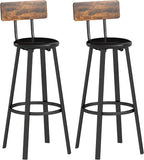 HOMCOM Bar Stools Set of 2 Upholstered Backrest Rustic Brown and Black