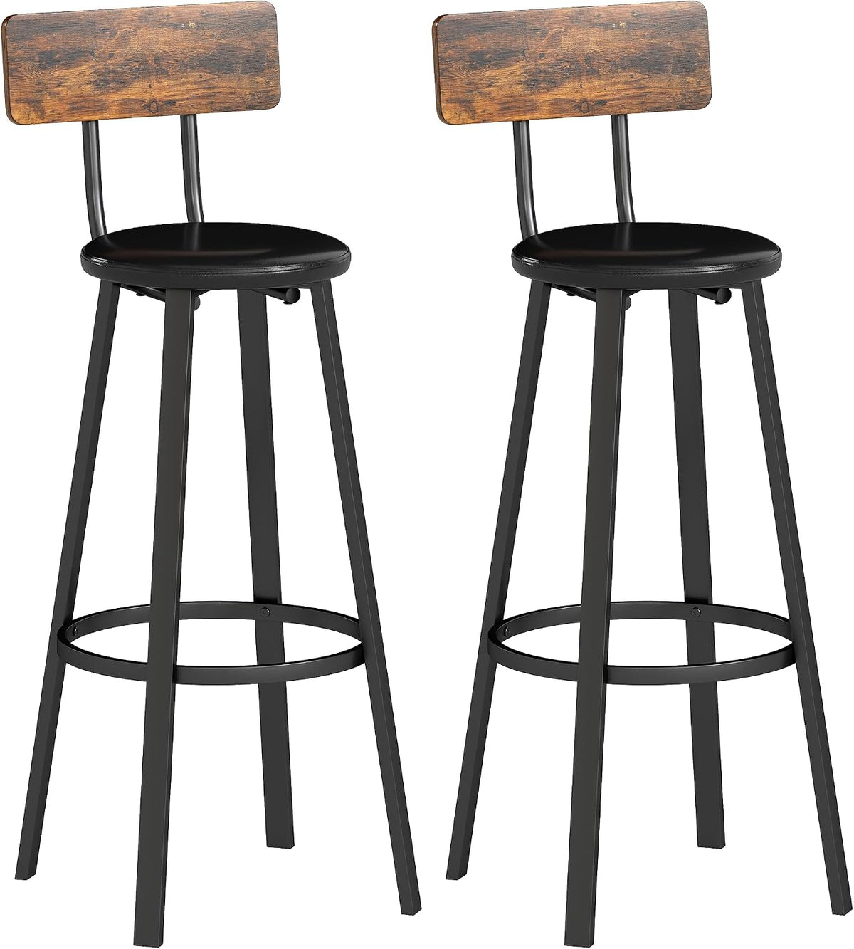 HOMCOM Bar Stools Set of 2 Upholstered Backrest Rustic Brown and Black