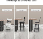 Signature Design by Ashley Valebeck Swivel Counter Height Bar Stool, White | Sturdy 24.5-inch seat with nailhead trim, Farmhouse rustic style featuring linen colored polyester, Smooth 360° rotation