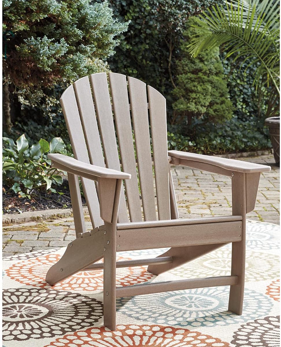 Signature Design by Ashley 1-Piece HDPE Outdoor Adirondack Chair, Driftwood | Durable weather resistant HDPE, 36-pound stationary frame, Comfortable 16.25-inch elevated seat, Sundown Treasure Series