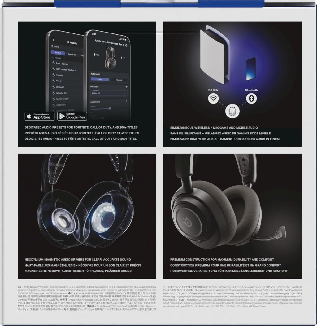 SteelSeries Arctis Nova 7P Wireless Gen 2 - PS5 Headset - Gaming Headset - Mobile App Control - 50+ HR with fast charge - Compatible with PlayStation, PC, Switch & more - Mixable 2.4GHz/Bluetooth