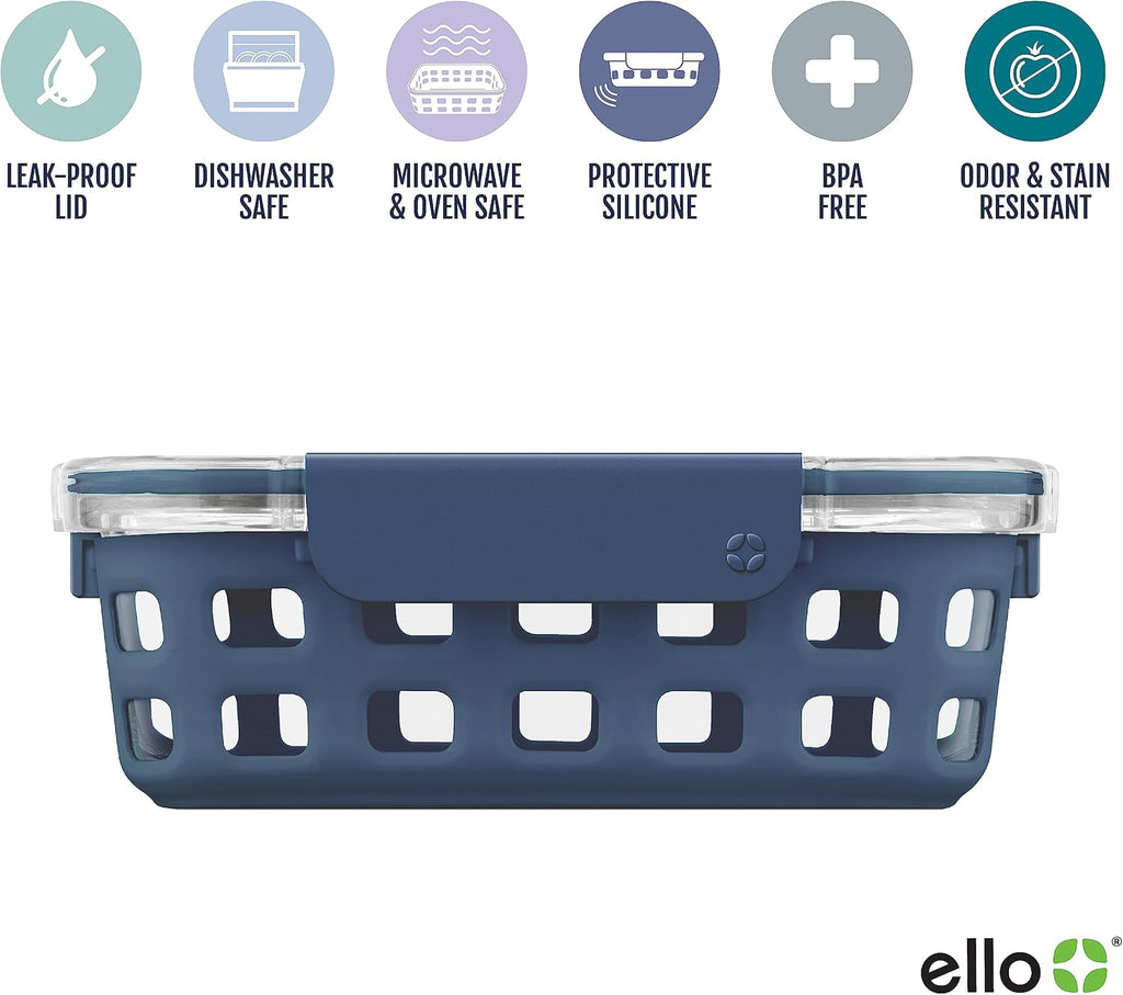 Ello Duraglass 5 Cup Glass Meal Prep Container with Lid, midnight