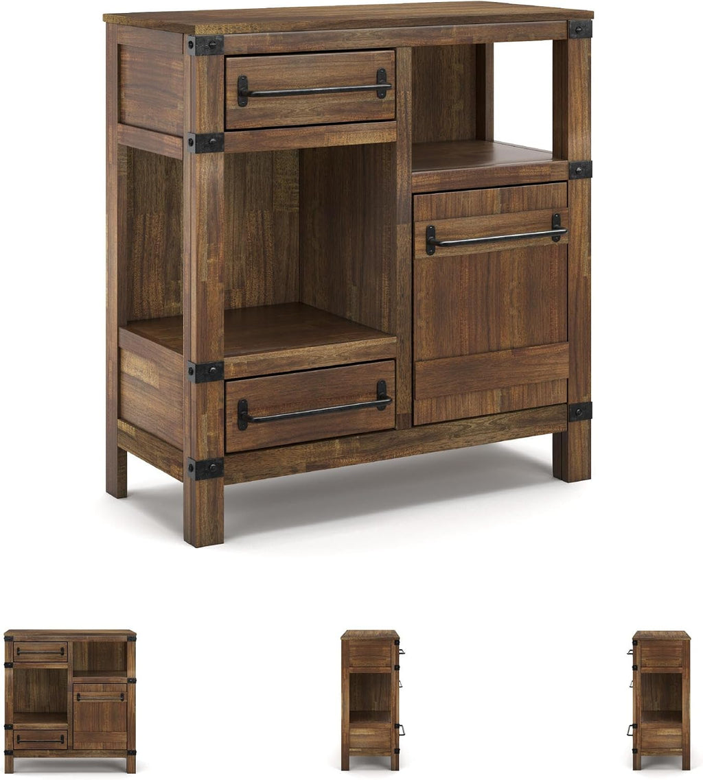 Signature Design by Ashley Coffee Bar Accent Cabinet with Drawers | Butterfly matched herringbone inlay, Unique acacia colored finish, Media and gameroom use, Farmhouse style, Roybeck Series