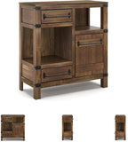 Signature Design by Ashley Coffee Bar Accent Cabinet with Drawers | Butterfly matched herringbone inlay, Unique acacia colored finish, Media and gameroom use, Farmhouse style, Roybeck Series