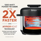 Ninja® HyperHeat™ 9-in-1 Pressure Cooker, 6.5-qt, White, PC201WH | Cooks 2X faster, Sear, Sauté, Slow Cook, Steam, Sous Vide & Yogurt, 1200W, PFAS-free, removable SimpliServe™ pot for serving