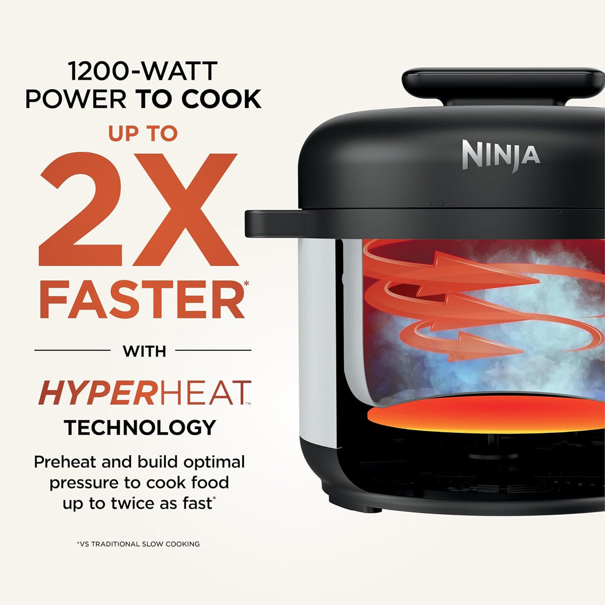 Ninja® HyperHeat™ 9-in-1 Pressure Cooker, 6.5-qt, White, PC201WH | Cooks 2X faster, Sear, Sauté, Slow Cook, Steam, Sous Vide & Yogurt, 1200W, PFAS-free, removable SimpliServe™ pot for serving