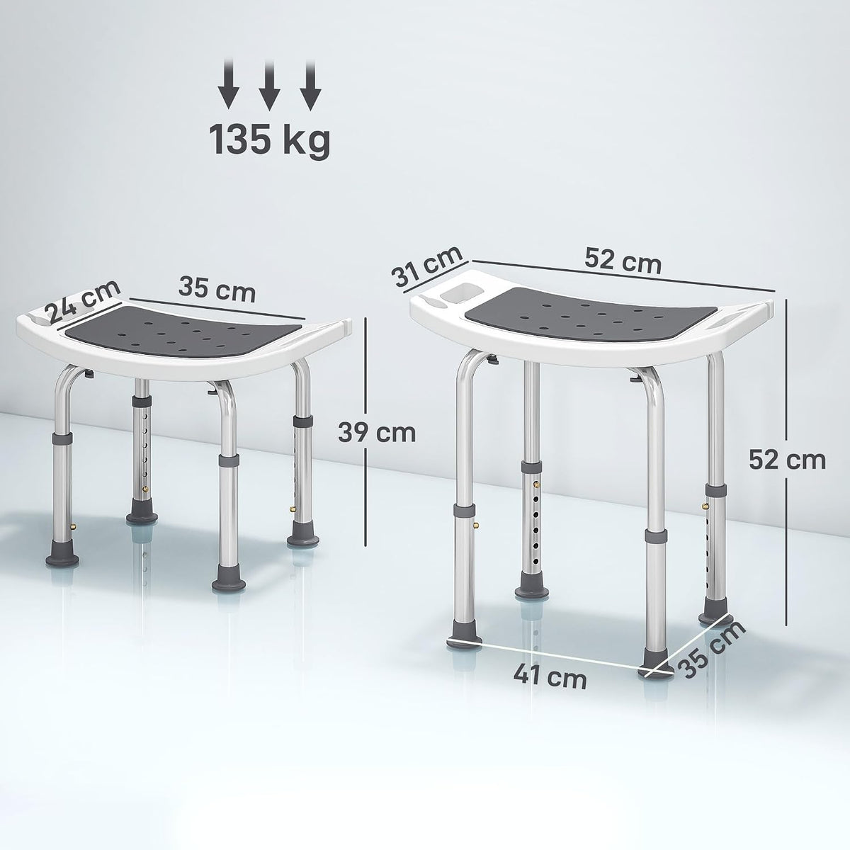 HOMCOM Shower Chair Height-Adjustable Bath Stool for Elderly Grey