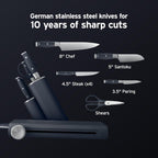 Ninja® NeverDull® 10-Pc German Steel Knife Set, Cyberspace, NK32010BL1 | Stays razor-sharp 10+ years. Premium German steel. Removable sharpener stores in a drawer saving up to 35% more counter space