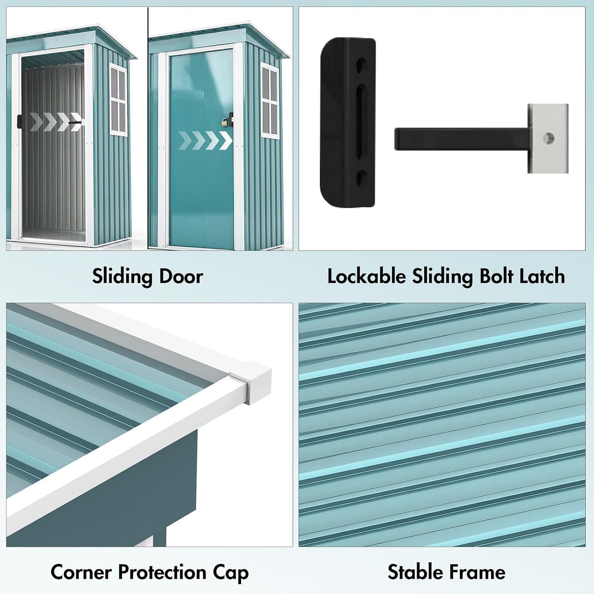 Metal Shed Garden Storage 5x3 FT, Garden Shed, Waterproof Galvanized Steel with Window, Outdoor Lean-to Shed with Sliding Door,Lock and Gloves for Patio, Garden, Backyard, Bike, Garbage, Bin