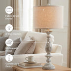 Signature Design by Ashley Table Lamps Set of 2, Tall Farmhouse, Whitewash | Durable 33-inch H cast resin pedestal base, Light fabric drum shade, Farmhouse style for end tables, Bernadate Series