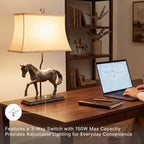 Signature Design by Ashley Sandorman Horse Table Lamp, Bronze | Stately equine polyresin sculpture base, 3-way rotary switch with dark fabric shade, Ideal for living rooms and bedrooms