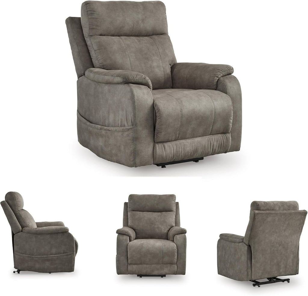 Signature Design by Ashley Dual Motor Power Lift Recliner, Heat & Massage | Fossil suede faux leather, Lift chairs recliners for elderly, Independent back and footrest, Crestmeade Series