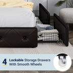 Allewie Queen Size Storage Bed Frame with 4 Underbed Drawers, Upholstered Platform Bed with Adjustable Headboard, Diamond Button Tufted, Easy Assembly, Noise-Free, No Box Spring Needed, Brown