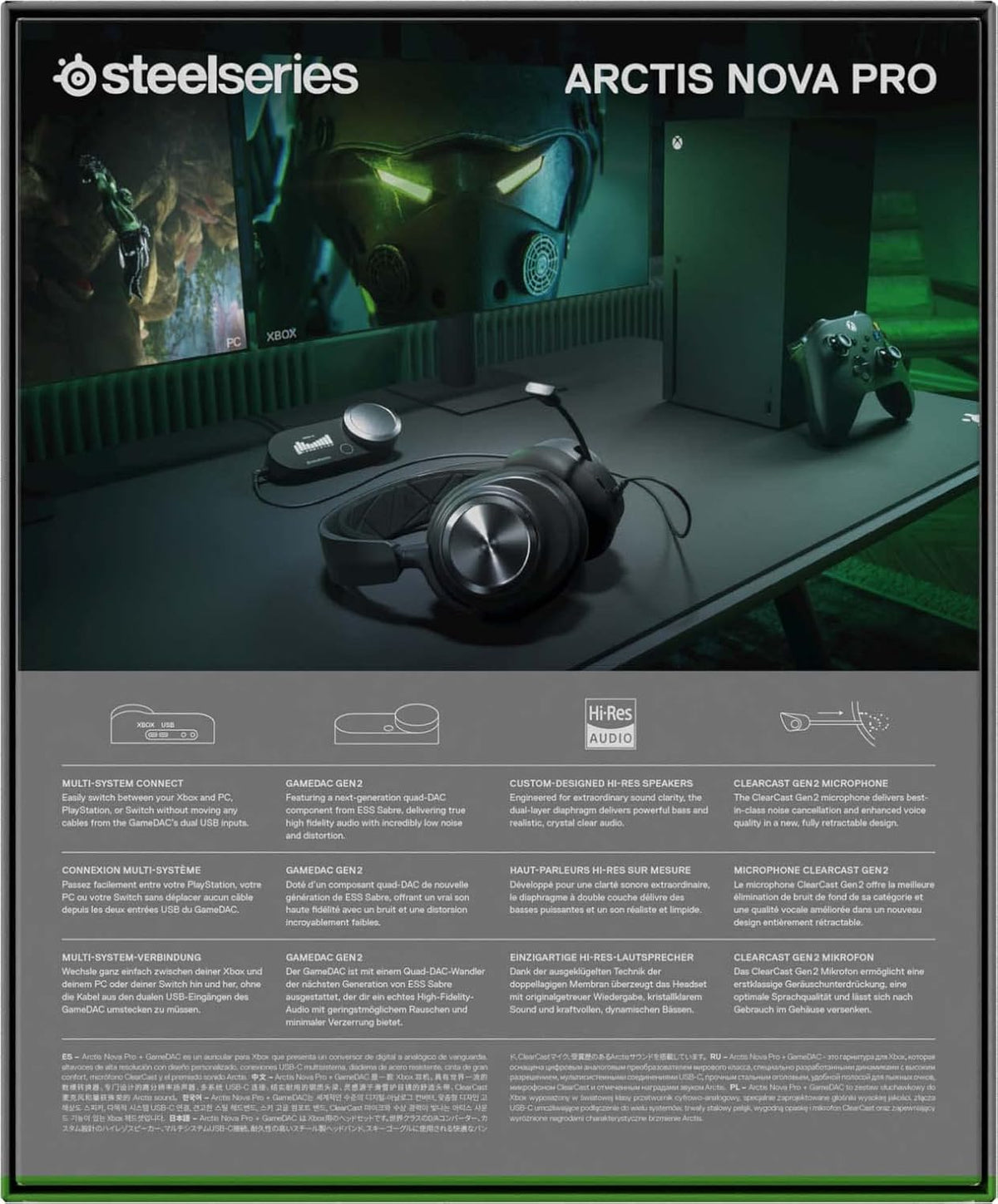 SteelSeries Arctis Nova Pro for Xbox - Multi-System Gaming Headset (Xbox, PC, Switch & More) - Premium Hi-Fi Drivers - Hi-Res Certified GameDAC Gen2 - 360° Spatial Audio - Retractable Mic
