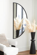 Signature Design by Ashley Denlow Accent Mirror, Black Half Moon Mirror | 50-inch half moon glass mirror, Arched thin frame design, Multi-directional mounting, Elegant living room decor