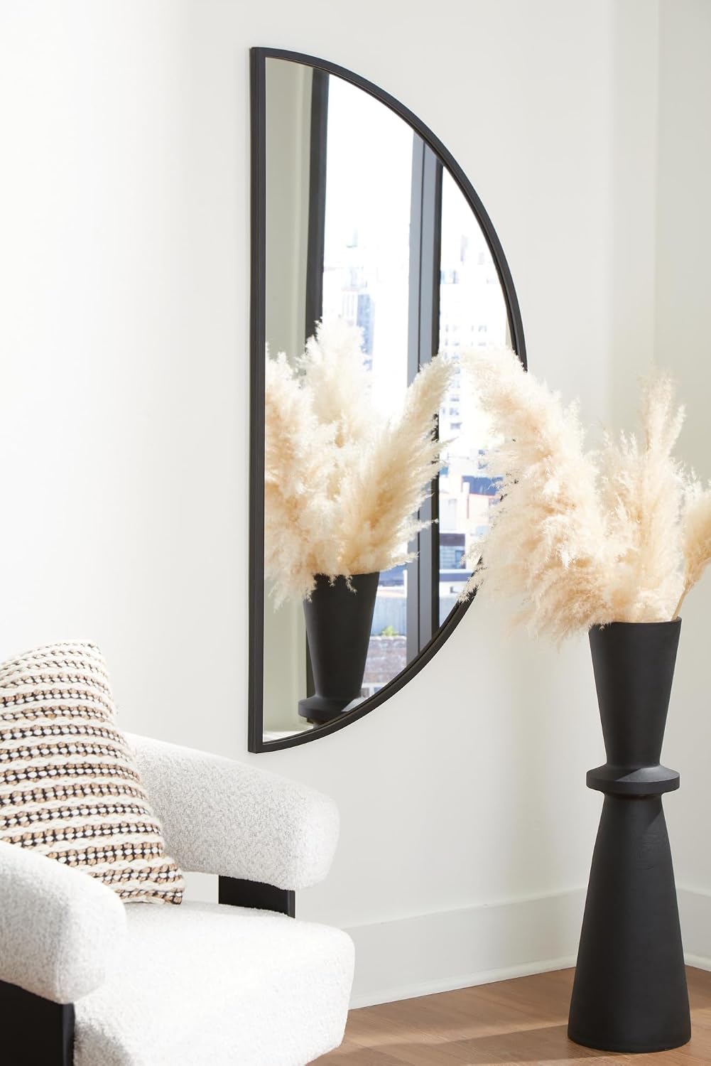 Signature Design by Ashley Denlow Accent Mirror, Black Half Moon Mirror | 50-inch half moon glass mirror, Arched thin frame design, Multi-directional mounting, Elegant living room decor