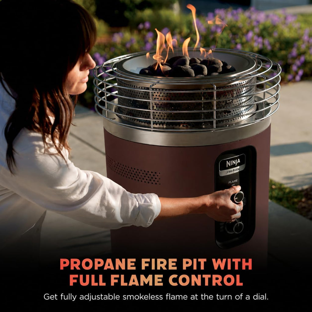 Ninja Fireside360 Fire Pit/Heater, 80,000 BTU, 3 Modes, Rust | Ninja Fireside360 offers flame, heat, or both with up to 80,000 BTUs, hassle-free dial control, and smokeless design