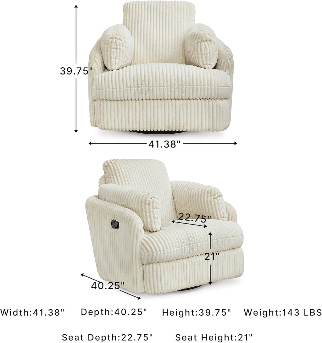 Signature Design by Ashley Oversized Swivel Glider Recliner, Ivory | Hidden armrest storage, Soft polyester cord, Smooth 360-degree rotation, Rocking chair motion, Tie-Breaker Series