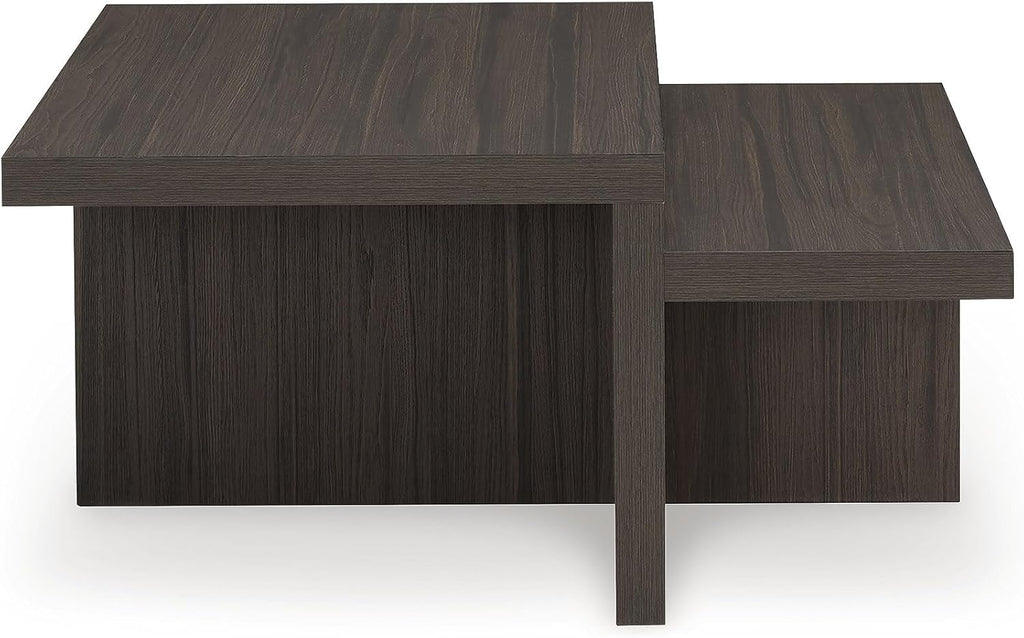 Signature Design by Ashley Zendex Contemporary Table Set with Pedestal Base, Set of 2, Dark Brown