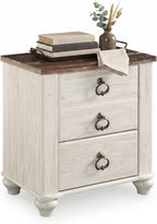 Signature Design by Ashley Willowton 2 Drawer Nightstand, Whitewash | Engineered wood construction, Whitewash finish, Dual USB charging ports, Smooth-gliding drawers, Tall nightstand