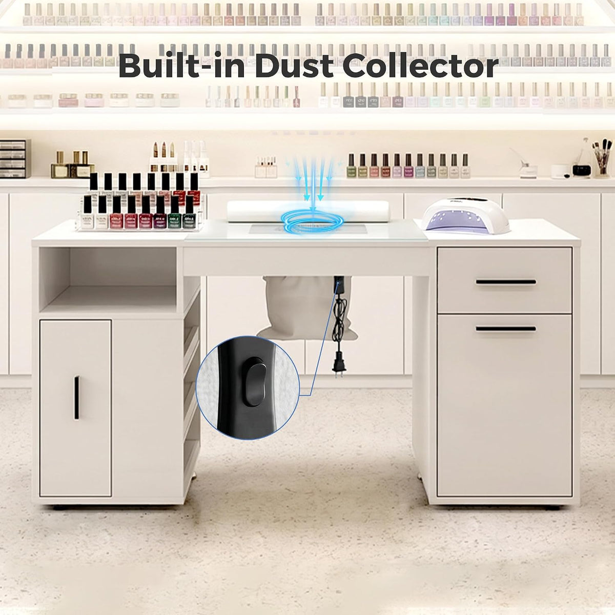 Nail Desk with Dust Collector&Wrist Rest,Portable Mobile Nail Tech Table