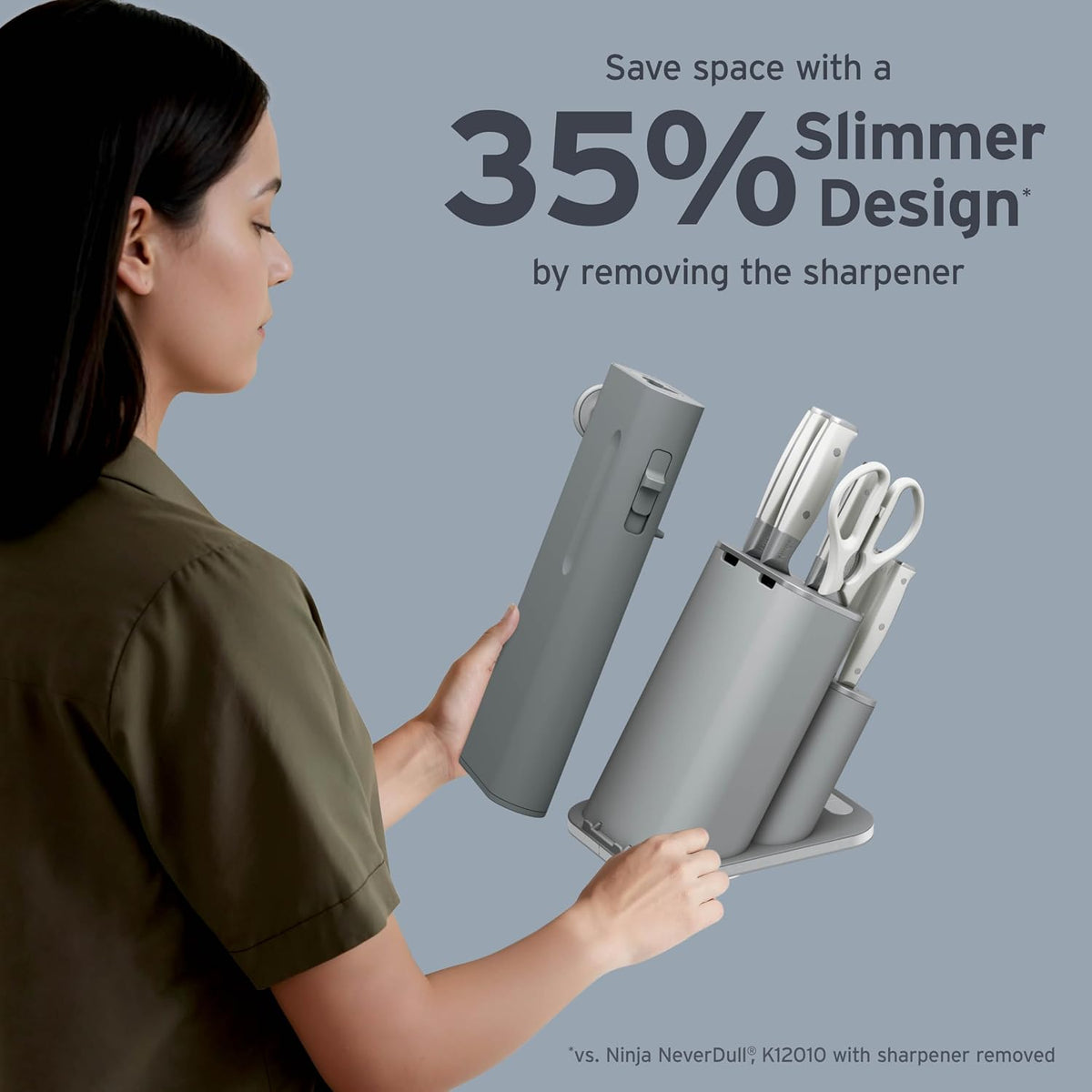 Ninja® NeverDull® 10-Pc German Steel Knife Set, Light Grey, NK32010GY1 | Stays razor-sharp 10+ years. Premium German steel. Removable sharpener stores in a drawer saving up to 35% more counter space