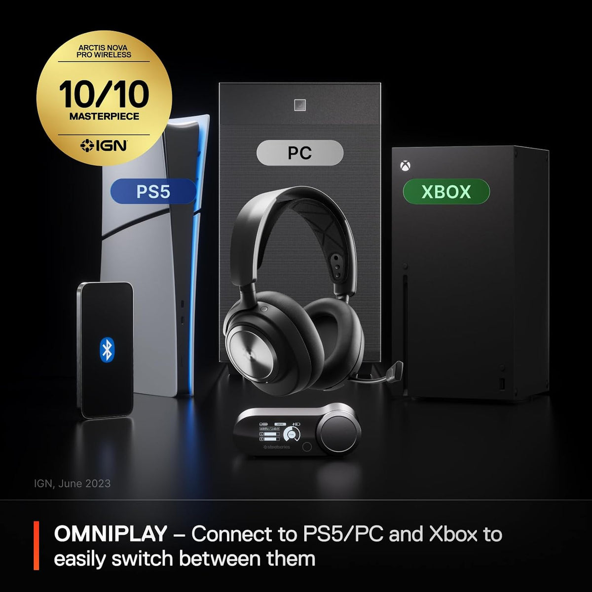 SteelSeries Arctis Nova Pro Wireless Xbox - Multi-System Gaming Headset (Xbox & PC / Switch + Bluetooth) - Unlimited Battery Life; 2 Hot-Swap Batteries - Active Noise Cancellation - ClearCast Gen2 Mic