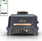 Ninja Woodfire ProConnect Premium XL Outdoor Grill & Smoker, Blue & Gold | Ninja Woodfire ProConnect 7-in-1 Grill has 180 sq in of space, and an app-connected thermometer for foolproof BBQ smoking