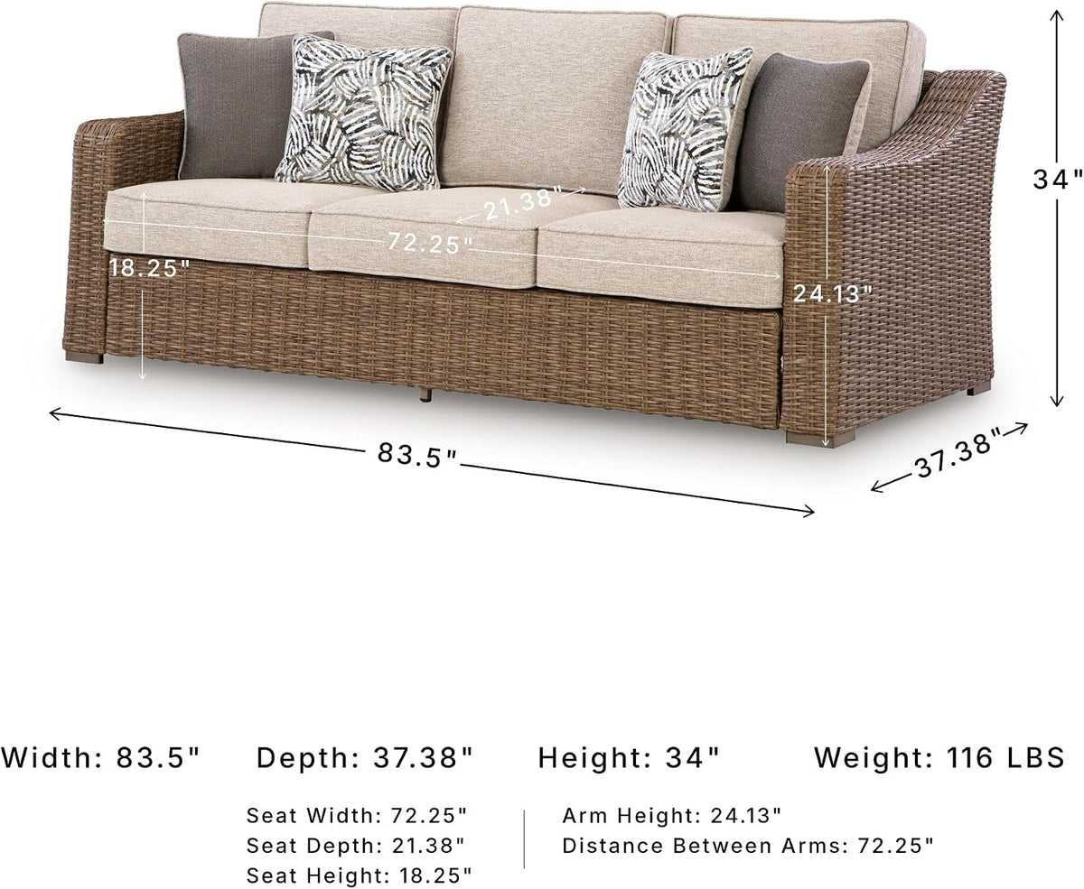 Signature Design by Ashley 3-Seat Outdoor Patio Couch, Handwoven Wicker | Outdoor furniture, Resin wicker over aluminum, Solution-dyed Nuvella fabric, 3-person capacity, Carmel Bay Series